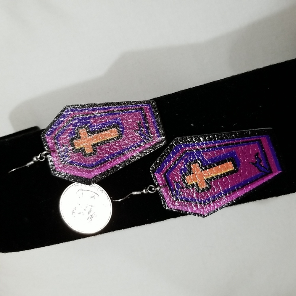 NIP Faux Leather Coffin Earrings - Picture 3 of 3